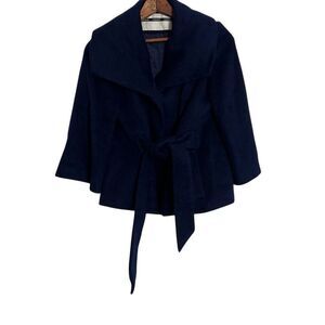 TopShop Slouchy Wool Mohair Blend Wrap Tie Waist Coat Jacket Navy Blue Size 6